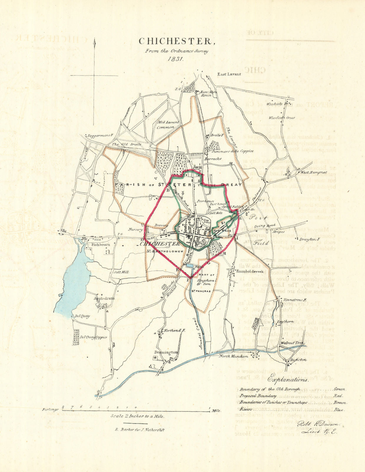 CHICHESTER borough/town plan. REFORM ACT. Fishbourne Donnington. DAWSON 1832 map